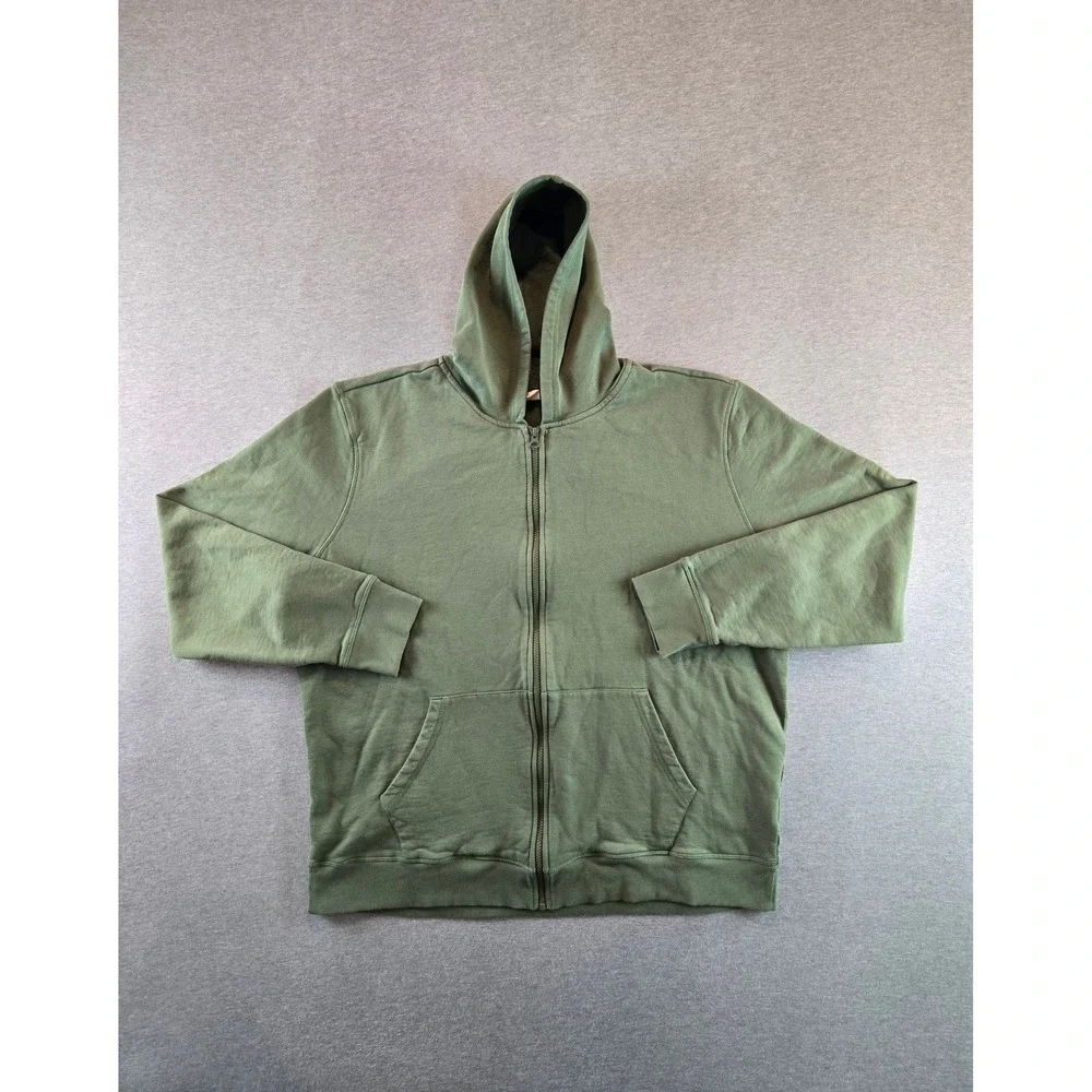 Pact Hoodie Mens 2XL Olive Green Organic Cotton Full Zip Boxy Relaxed Fit